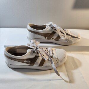 Gola Women’s Retro-Inspired Canvas Sneakers – Size 8 | White with Beige & Brown